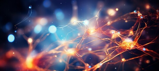 Abstract background showcasing vibrant neuron cells in the intricate human brain s neural network. - obrazy, fototapety, plakaty