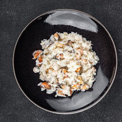 risotto seafood rice fresh delicious eating cooking appetizer meal food snack on the table copy space food background rustic top view