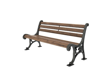 Classic Wooden Park Bench With Ornate Cast Iron Legs Isolated