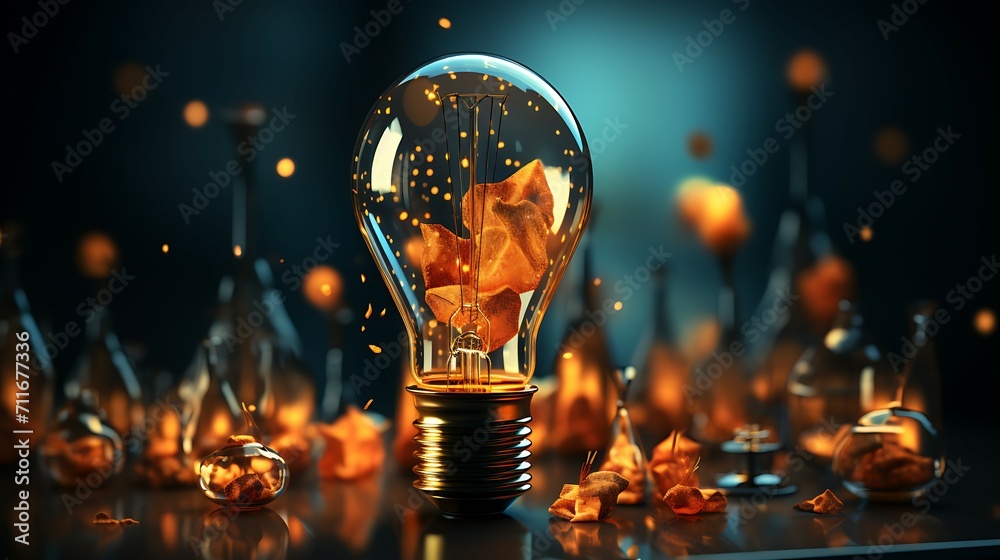 Aufkleber the glow light data digital marketing analysis graph with light bulb in dark background