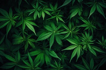 Fototapeta na wymiar Marijuana leaves on a black background, marijuana background.