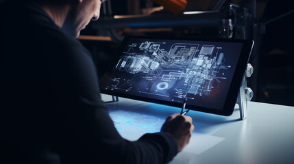 Maschinenbau, 3D Konstruktion, technische Zeichnungen, tablet
