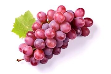 Fototapeta premium Red grape bunch and leaf isolated on white background