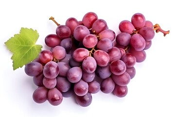 Fototapeta premium Bunch of red grapes with leaf isolated on a white background