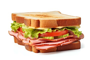 Sandwich with ham, cheese, tomato and lettuce. Spicy sandwich - obrazy, fototapety, plakaty