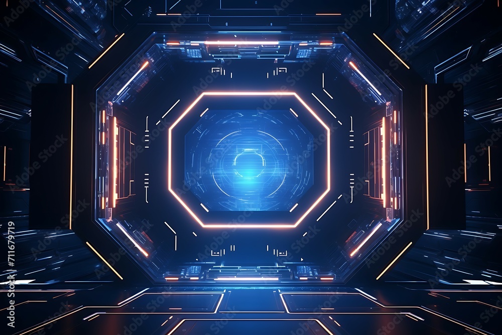 Leinwandbilder futuristic background with glowing lights and circuit board 3d rendering