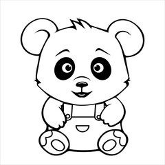 Coloring book for kids, baby panda bear isolated on white background, Pretty face, cartoon style. Black and white outline vector illustration.