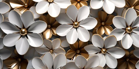 White hexagon flowers stylized in the form of decorative