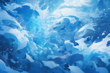 Blue water surface as a background texture pattern. 3D illustration, winter