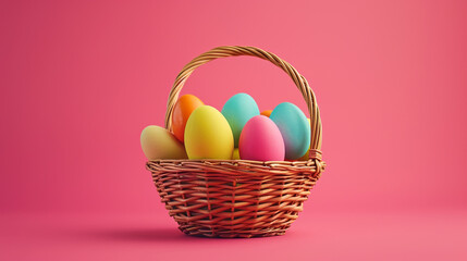 Fototapeta na wymiar Easter eggs in wicker basket. Easter background. 
