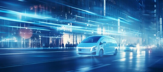 Fototapeta premium Blurred bokeh with automotive technology and electric car charging stations, adding depth to design