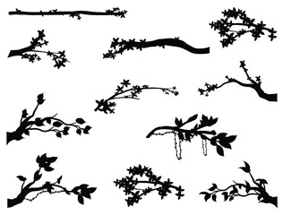 Naklejka premium Tree branches silhouette vector art white background