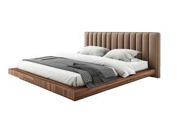 Bed With Wooden Frame and White Sheets