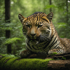 jaguar lying on a log