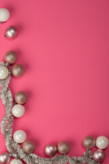 Vertical Christmas card on a pink background.