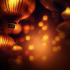Drawing illustration, hanging glowing colorful Chinese Lanterns. Chinese New Year celebrations.