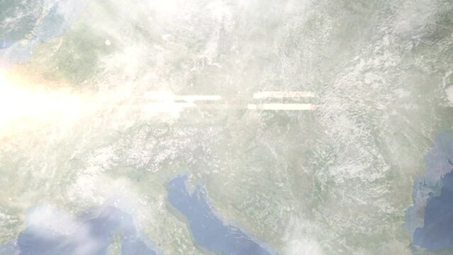 Zoom in from space and focus on Wiener Neustadt, Austria. 3D Animation. Background for travel intro. Elements of this image furnished by NASA.