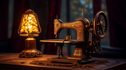 Fototapeta na wymiar old sewing machine Antiques LIGHT.Generative AI