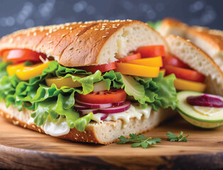image of sandwich bread with fresh vegetables and extra toppings
