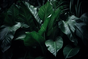 Dark green tropical leaves group panorama - concept of nature. Generative AI