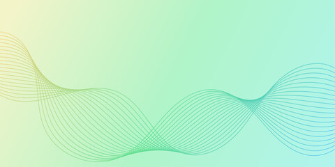 Abstract background with waves for banner. Medium banner size. Vector background with lines. Colorful. Green, blue, yellow. Brochure, booklet