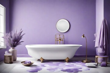 A white bath tub in purple background