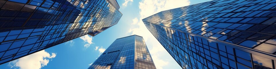 Fototapeta na wymiar Urban Heights: Modern Skyscrapers Amidst Blue Skies
