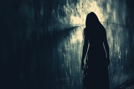 Ghostly Apparition: Haunted Woman Silhouette in a Terrifying Horror Scene