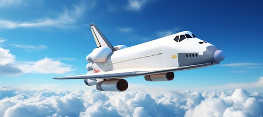 Majestic space shuttle majestically gliding through the ethereal clouds in the boundless sky - obrazy, fototapety, plakaty