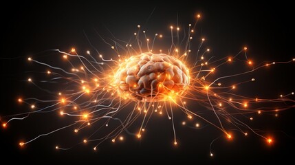 Close up of human brain showing neurons firing and neural extensions   medical concept