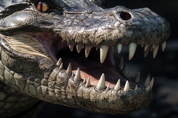 Closeup of Nile crocodiles mouth and teeth.