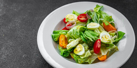 salad quail egg fresh eating cooking appetizer meal food snack on the table copy space food background rustic top view 