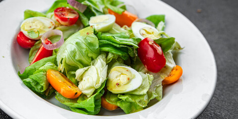 salad quail egg fresh eating cooking appetizer meal food snack on the table copy space food background rustic top view 
