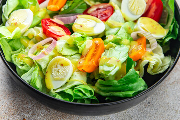 salad quail egg fresh eating cooking appetizer meal food snack on the table copy space food background rustic top view 