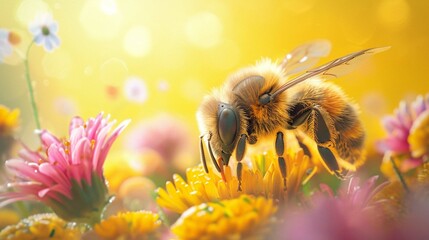 bee insect macro flower bumblebee nature - obrazy, fototapety, plakaty