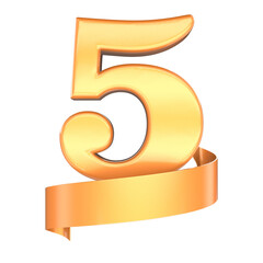 5 Anniversary Gold 3D Render