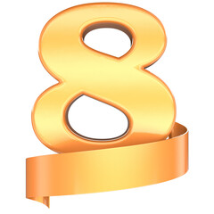 8 Anniversary Gold 3D Render