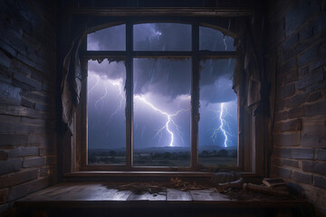 Lightning is visible from the window