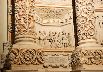 Baroque style details of the interior of the Basilica of Santa Croce  Lecce Italy