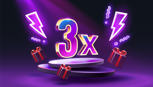 3x winner banner, promotion flyer, prize label. Vector illustration