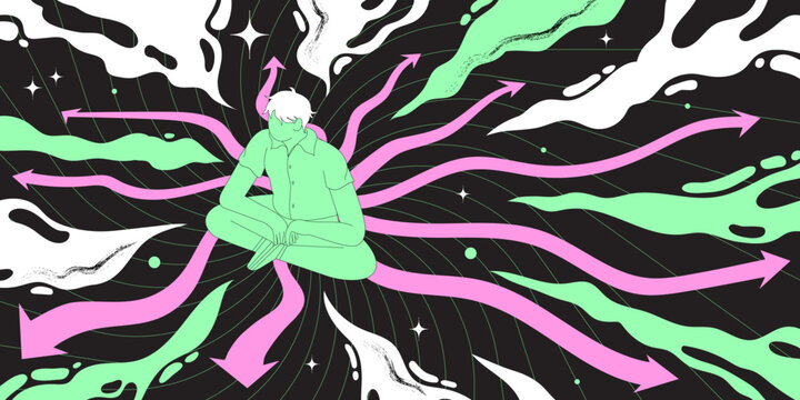 Business decision making, career path, work direction or choose the right way to success concept, confusing thoughtful person looking at crossroad sign thinking which way to go or road to follow.