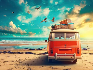 Travel car Background Sunny Tropical Beach