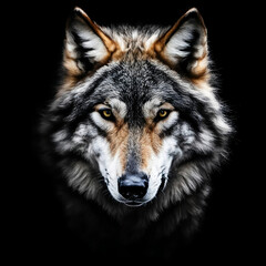 a gray wolf, a forest predator. artificial intelligence generator, AI, neural network image. background for the design.