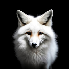 wild animal, white fox, arctic fox on a black background. artificial intelligence generator, AI, neural network image. background for the design.