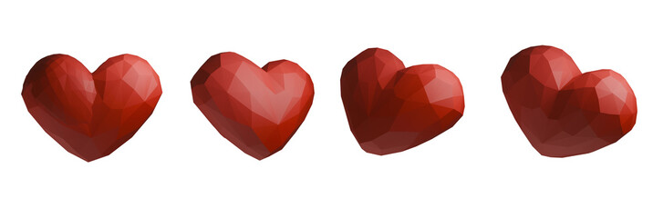 3D Red Heart Polygons: Valentine's Day Elegance