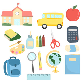 school icons set, Set of back to school elements, back to school collection,school equipment, school tools, stationary elements 