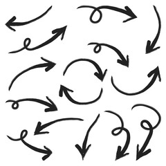 Hand drawn arrows. Set of hand drawn arrows. Vector illustration.