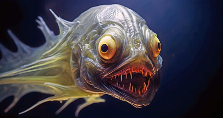 alien deep sea fish, ai generated. - obrazy, fototapety, plakaty