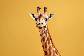 giraffe head on solid isolated background - obrazy, fototapety, plakaty