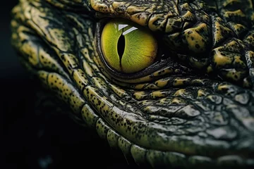 Wandaufkleber Closeup photo of smiling crocodile with eye contact. © darshika